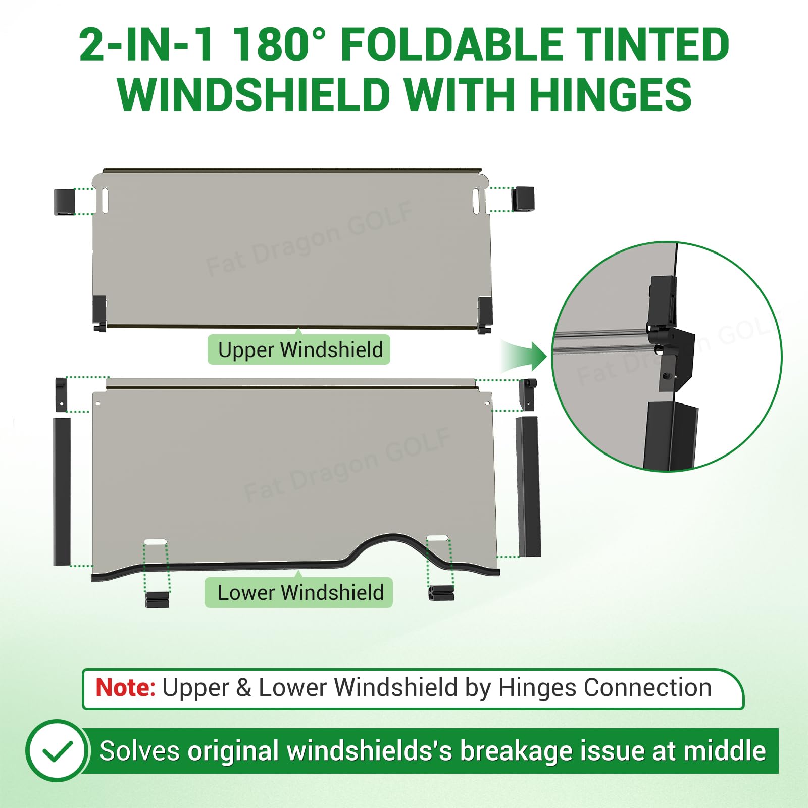 Panglong EZGO RXV Windshield Tinted, Golf Cart Windshield with all Windshield Clips for 2008-Up EZGO RXV Models -38.09"W X 31.89"H, No Drilling Foldable EZGO Windshield