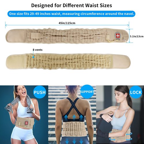 6xigouma Decompression Back Belt - Lumbar Support Belt for Men & Women Lower Back Pain Relief, Back Traction Device Fits Waist Size 29-49 Inches (Beige)