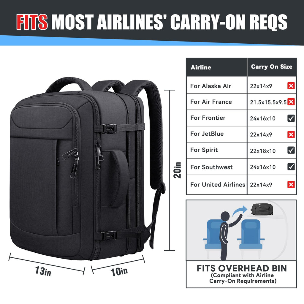 JARWAM Carry On Backpack with LifetimeWarranty, Expandable Travel Backpack for Men, TSA Flight Approved Anti-Theft Large Duffel Bag Fits 17.3 Inch Laptop, Black