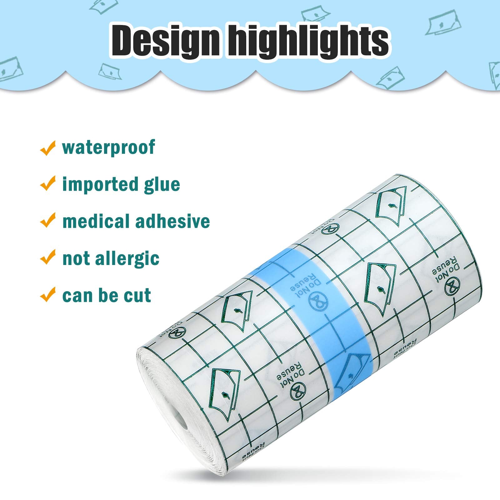 Tondiamo 2 Pieces Transparent Stretch Adhesive Bandage Waterproof Bandage Clear Adhesive Bandages Dressing Tape (4 Inch x 10.94 Yard)