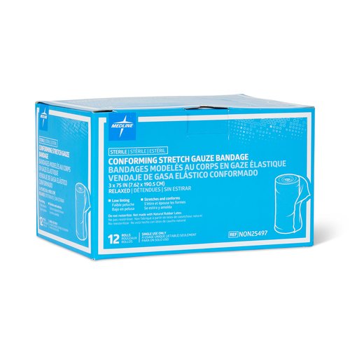 Medline Sterile Conforming Gauze Bandages, 3" x 75", Ideal for Wound Care, Pack of 96
