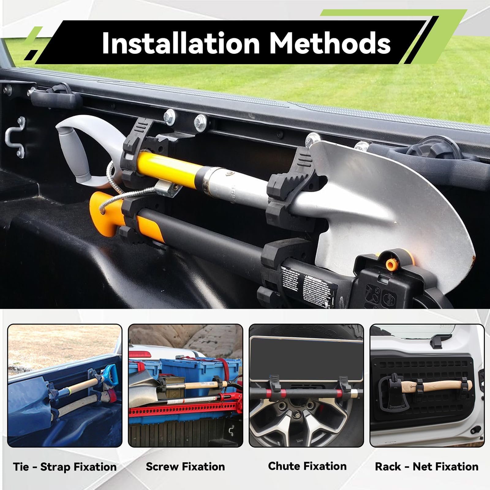 MusixiA Quick Release Rubber Clamp Mount Kit Shovel Holder for Truck Fits 1"~1.5" Diameter Tool Handles for Trucks UTV ATV Offroad 4X4 Parts 12Pcs