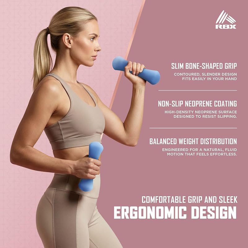 RBX 6lb Neoprene Hand Weights Set - 3lb Each, Non-Slip Grip for Home Workouts (Bright Blue)