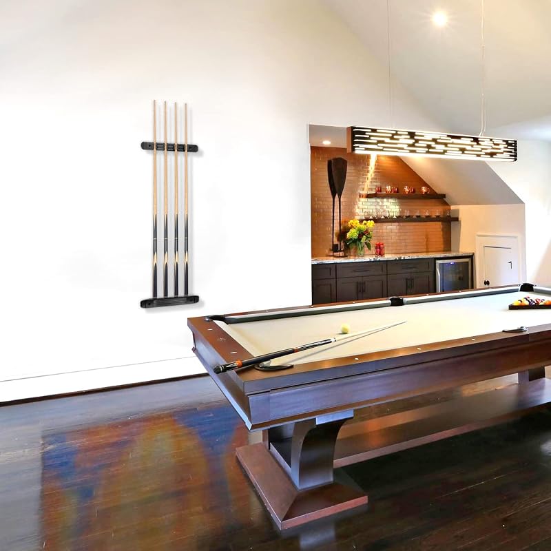 Wall Mounted Pool Cue Rack Holder - Black + 4 Cues (MoyanSuper) Variation: Black+4 Cues Holder