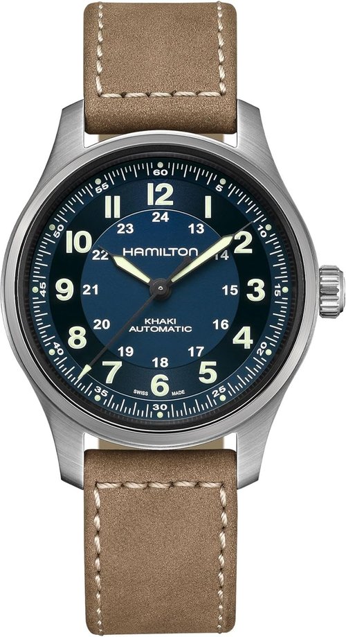 Hamilton Khaki Field Titanium Automatic Men's Watch - 42mm Swiss Made, Blue Dial, 100m Waterproof, Leather Strap