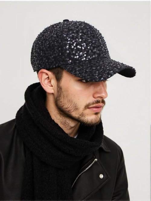 Awlsyj Women's Girls Sequin Baseball Cap Trucker Hat Sun Hat Golf Visor Sparkly Bling 80s Party Hat (Black, One Size)