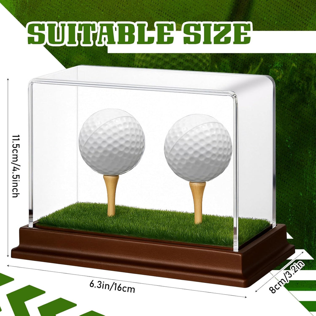 Weysat Golf Ball Display Case - 2-in-1 Clear Acrylic Holder with Wood Base & Lifelike Turf | Perfect for Sports Memorabilia