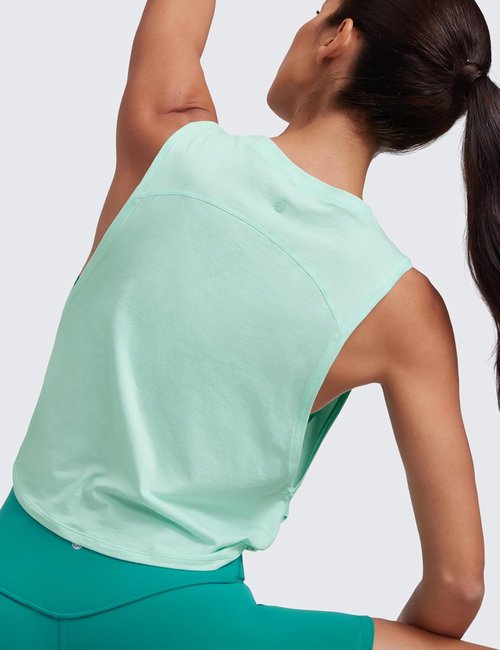 CRZ YOGA Pima Cotton Tank Top for Women - Loose Crop Sleeveless Athletic Shirt for Yoga & Gym