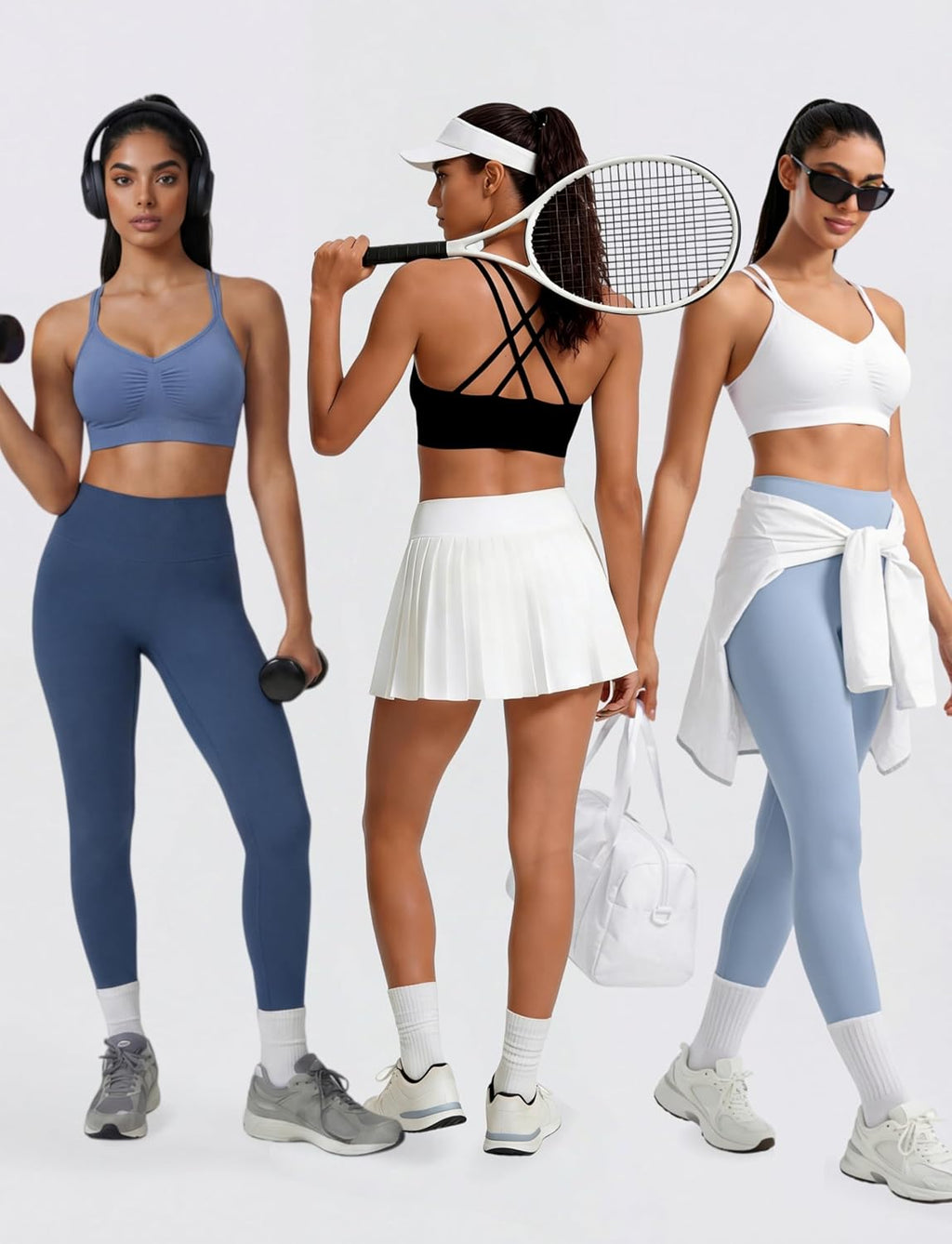 WANAYOU Sports Bras for Women - Padded Medium Support Strappy Cross Back Workout Bra | 3 Pack