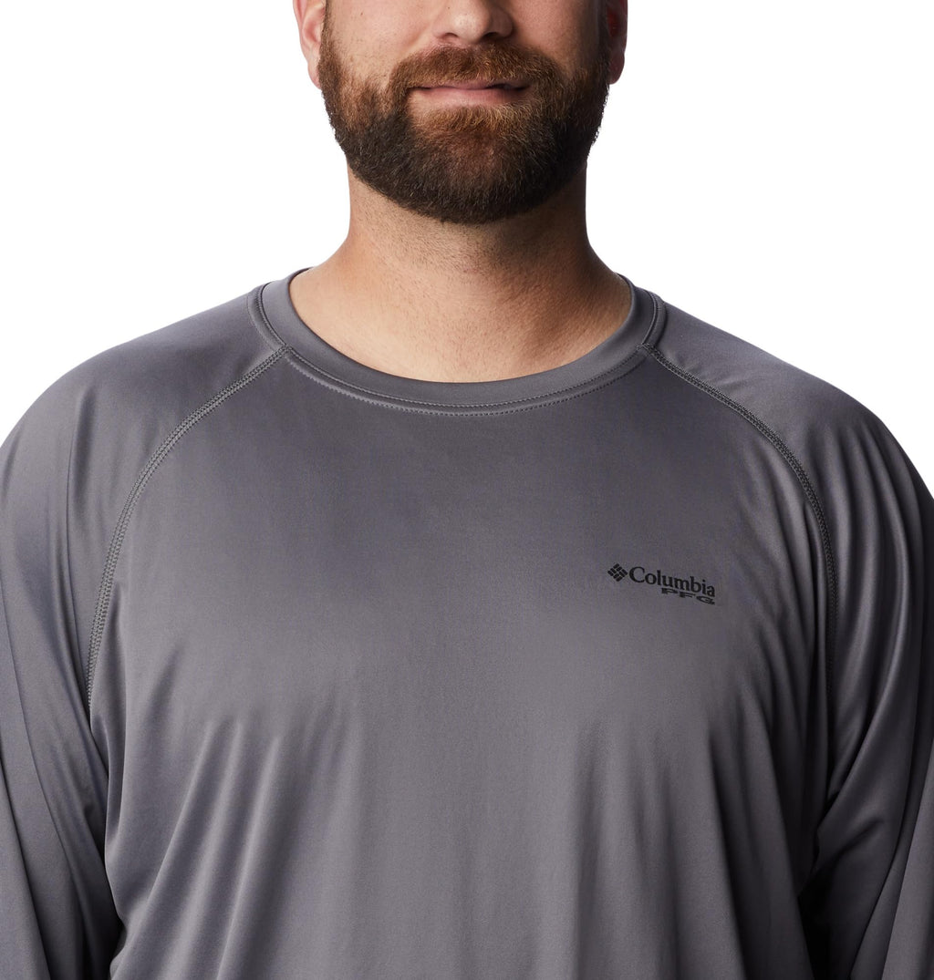 Columbia Men's PFG Terminal Tackle Long Sleeve Fishing Shirt, City Grey/Black Logo, 2X