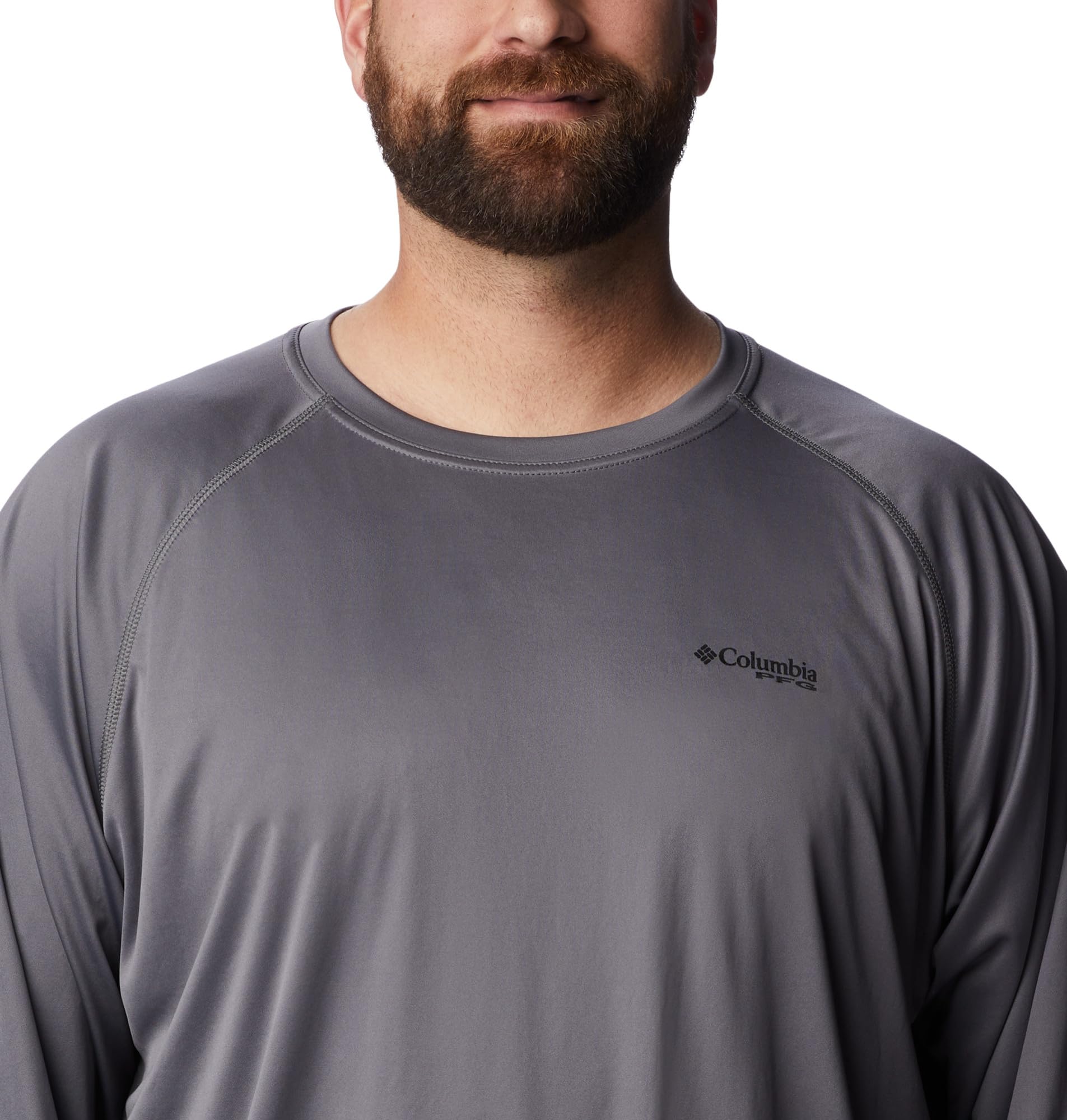 Columbia Men's PFG Terminal Tackle Long Sleeve Fishing Shirt, City Grey/Black Logo, 2X