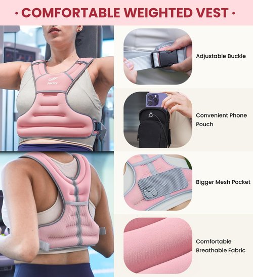 Weighted Vest Woman Men 10lbs Weight Vest Women with Reflective Stripe, Rucking Vests for Walking Running Strength Training Weight Loss Fitness Weightlifting Pink