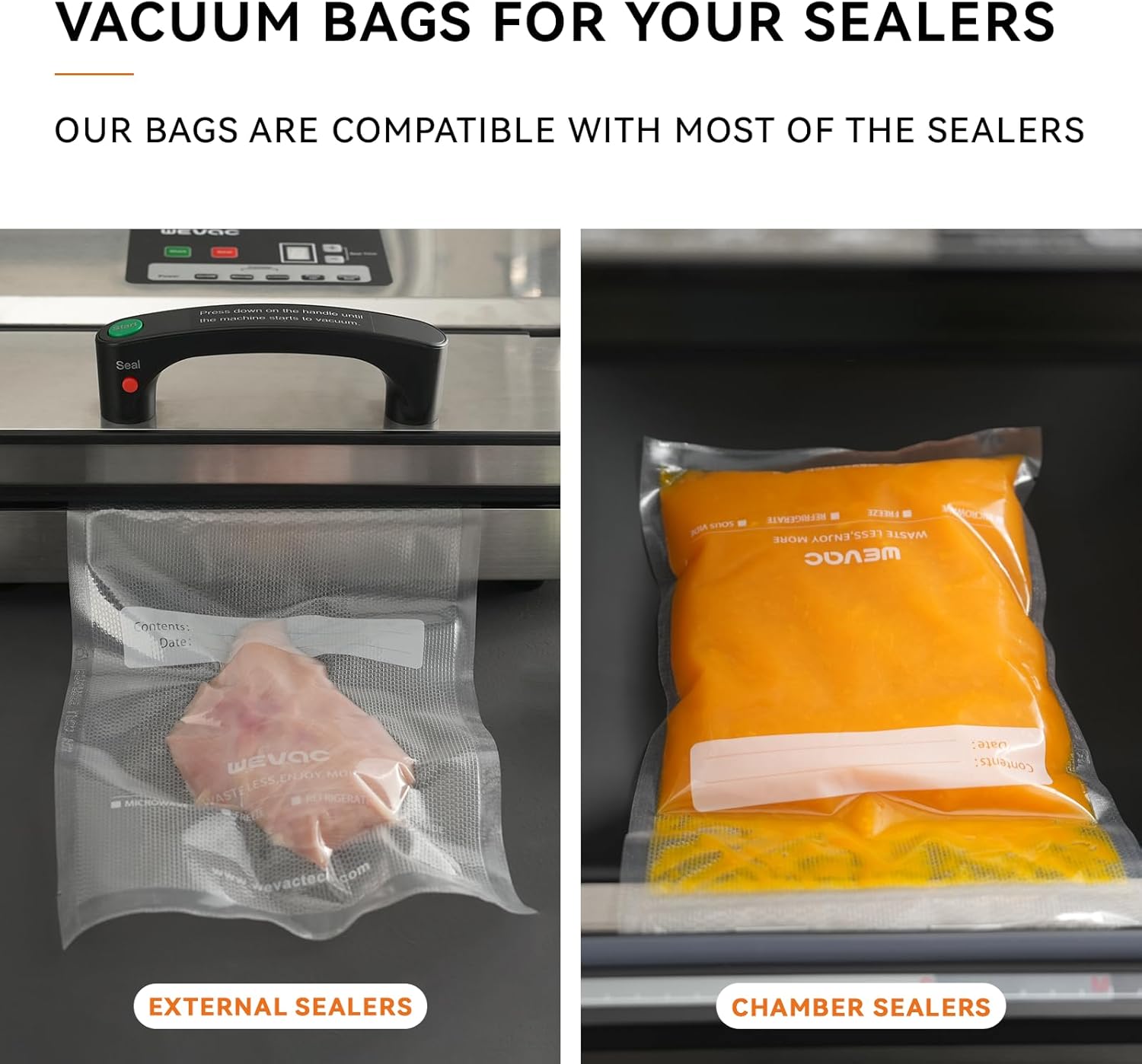 Wevac Vacuum Sealer Bags - Heavy Duty 6" x 10" Precut, 200 Count with Liquid Block & Bone Guard