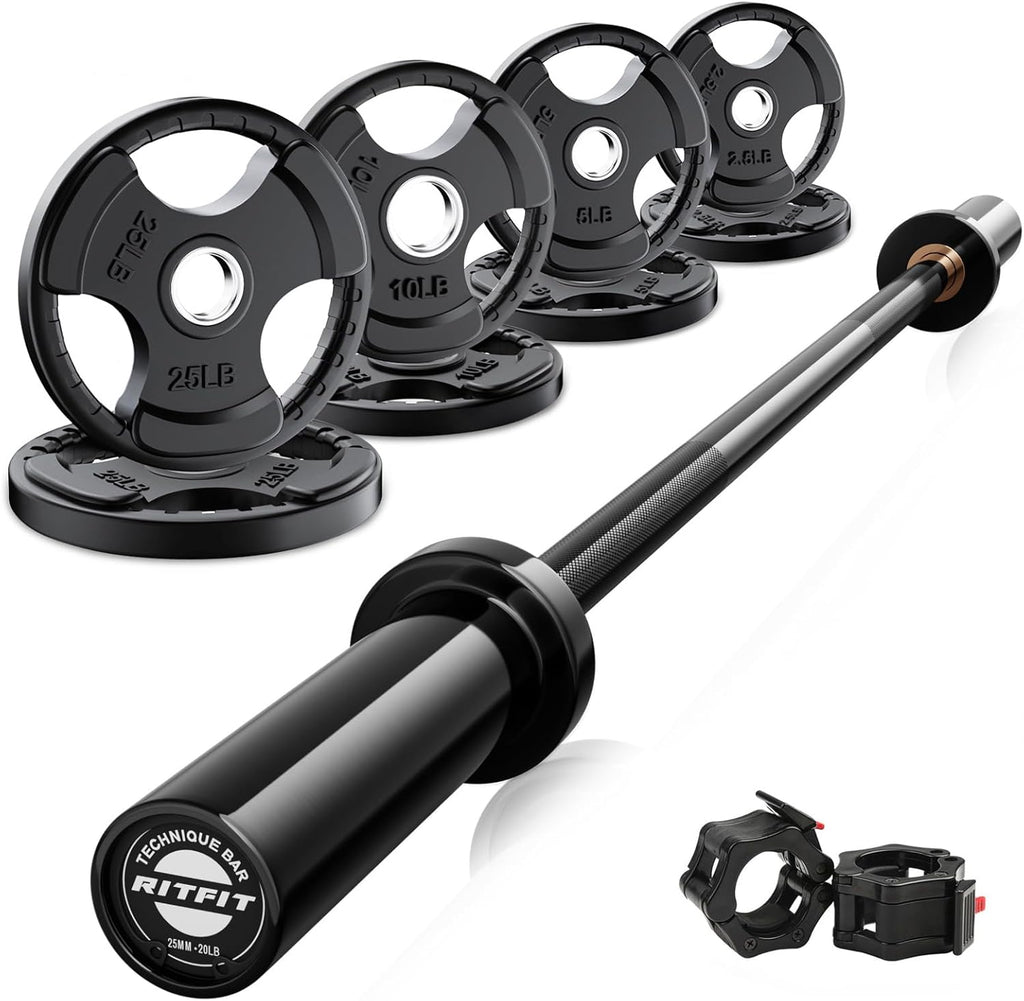 RitFit Olympic Barbell Weight Set - 4/6FT Bar with 55-115LB Plates for Weightlifting & Strength Training