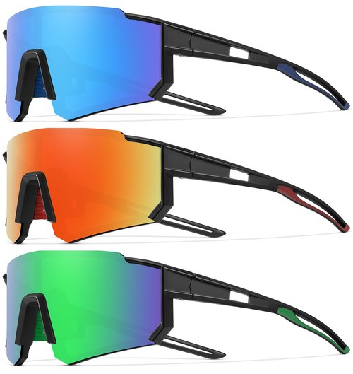 3 Pack Polarized Youth Baseball Sunglasses for Boys Girls Age 6-12 Sports Softball Cycling for Kids UV Protection 3Pack-Black Blue+Black Red+Black Green