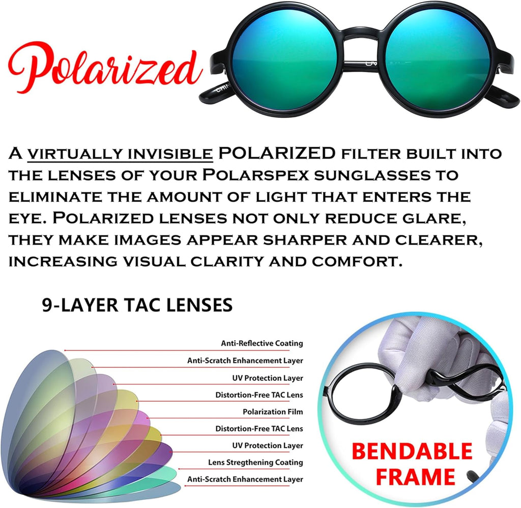 PolarSpex Polarized Kids Sunglasses - Retro Circle Design | BPA-Free & Stylish