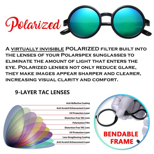 PolarSpex Elastic Retro Circle Round Kids Polarized Sunglasses - BPA FREE