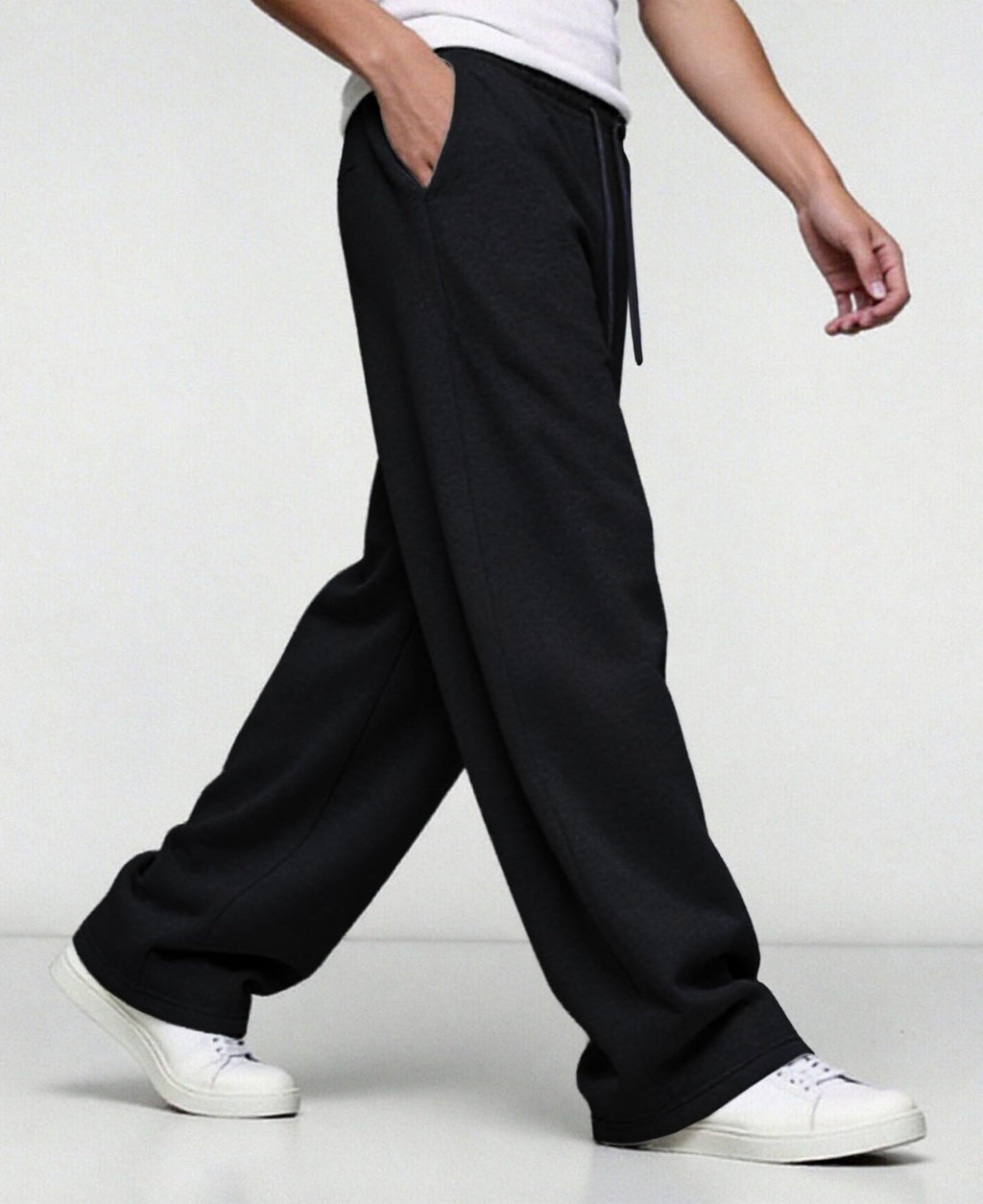 Susclude Baggy Sweatpants Men Wide Leg Elastic Waist Track Pants with Pockets Open Bottom Loose Fit Joggers Gym Lounge Black