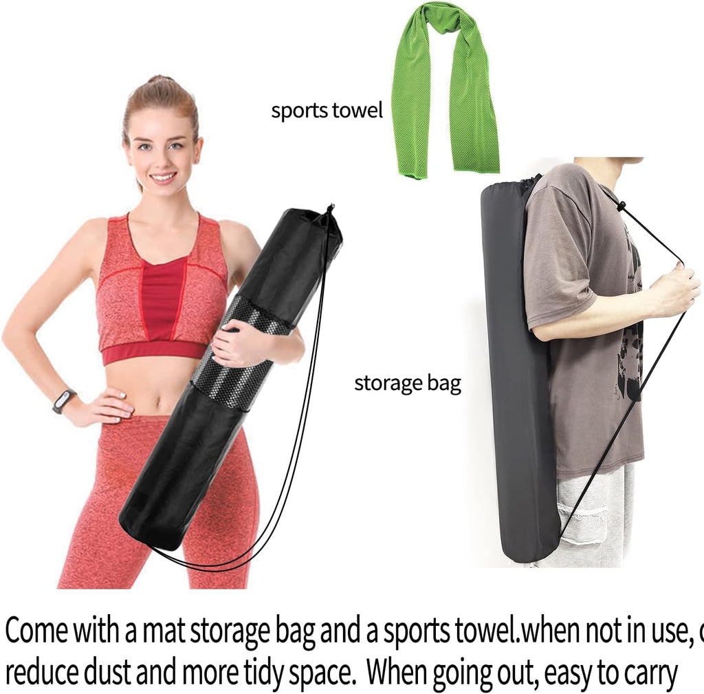 Rowing Machine Mat - 96" x 30" with Storage Bag & Sports Towel | Ideal for Carpet & Hardwood Floors