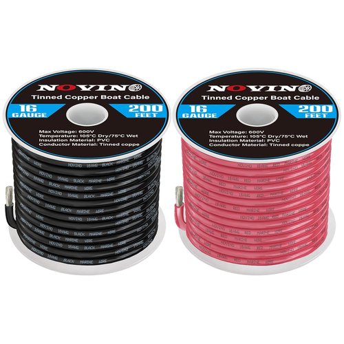 16 Gauge Marine Wire - Tinned Copper Electrical Cable for Automotive & Marine Use | 200FT Red & 200FT Black