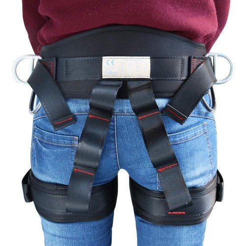 X XBEN Climbing Harness, Protect Waist Safety Harness Gear, Wider Half Body Harness for Roofing Fire Rescuing Rock Climbing Rappelling Tree Climb Red