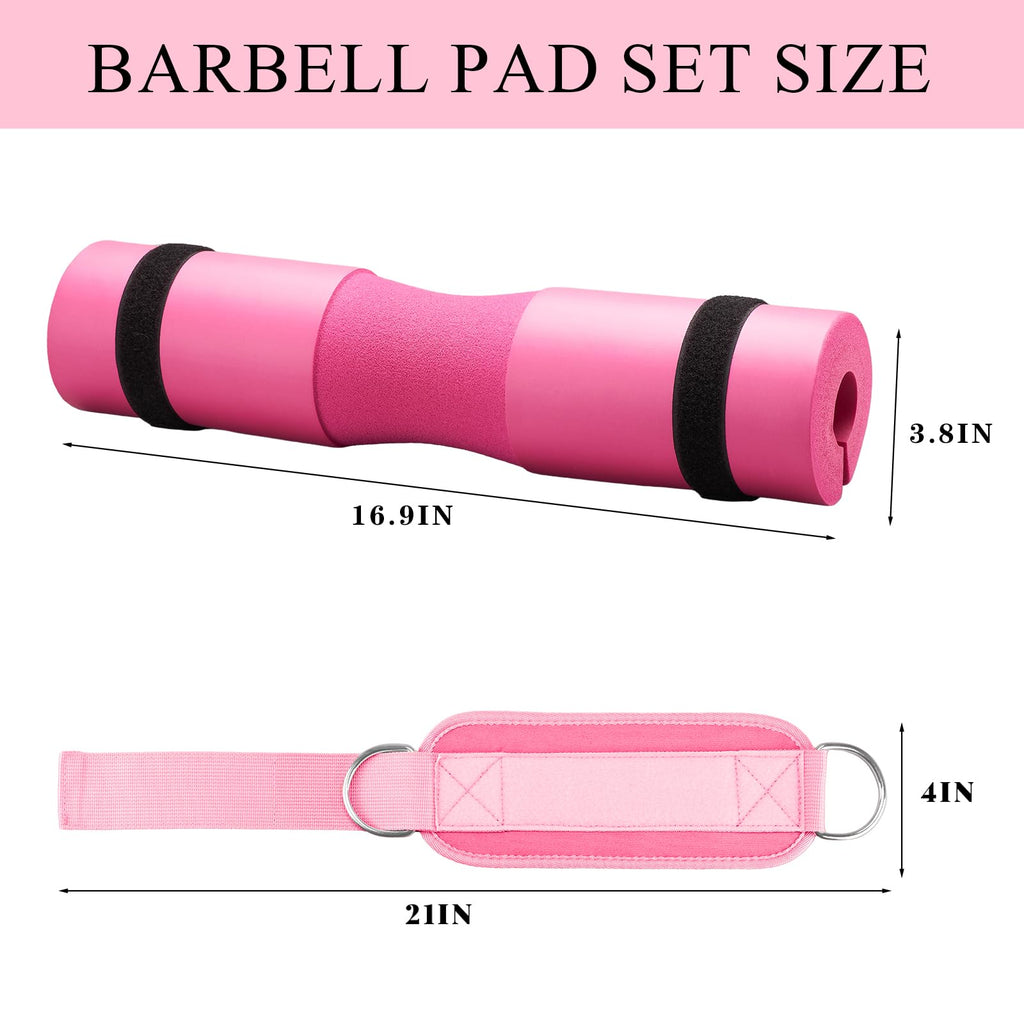 Roviutu Barbell Pad Set,6 Pcs Barbell Pads for Hip Thrust Squat & Lunges Support,with 2 Workout Ankle Straps, 2 Workout Gloves,Olympic Bar Pad and Carry Bag(Pink,Small-Gloves)