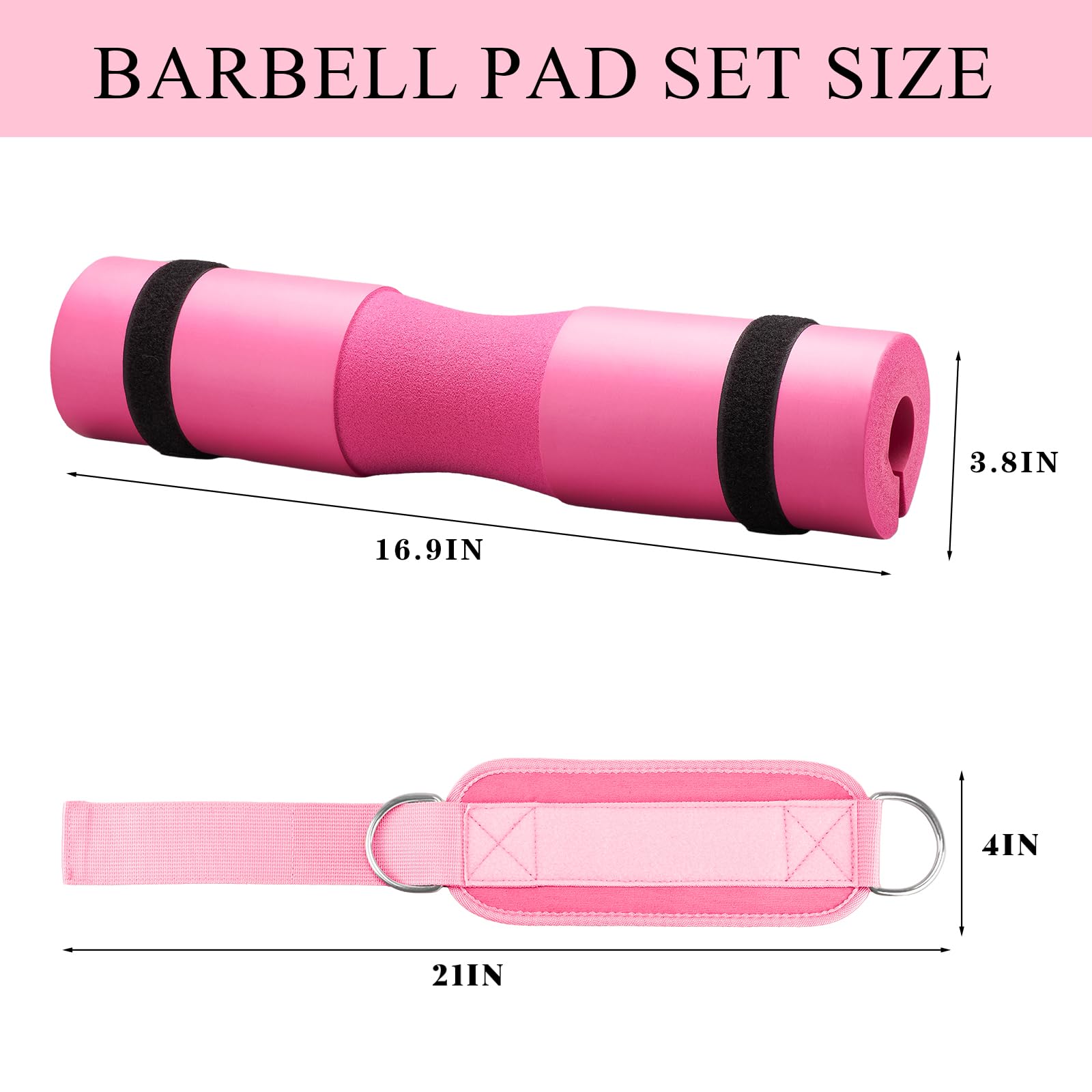 Roviutu Barbell Pad Set,6 Pcs Barbell Pads for Hip Thrust Squat & Lunges Support,with 2 Workout Ankle Straps, 2 Workout Gloves,Olympic Bar Pad and Carry Bag(Pink,Small-Gloves)