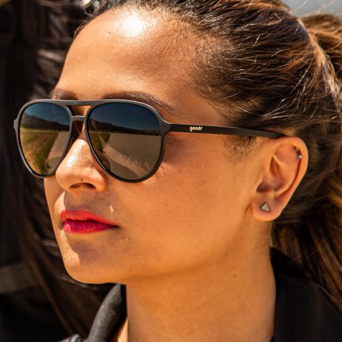 Goodr Operation: Blackout Polarized Aviator Sunglasses - Large Size, Black Frame, UV400 Protection