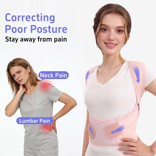 Ycctvar Back Brace Posture Corrector for Women And Men Support Straightener Scoliosis Upper Highest Rated Hunchback Thoracic Device Straps Upright Full Shoulder Fixer Body Poster Trainer Pink X-Large