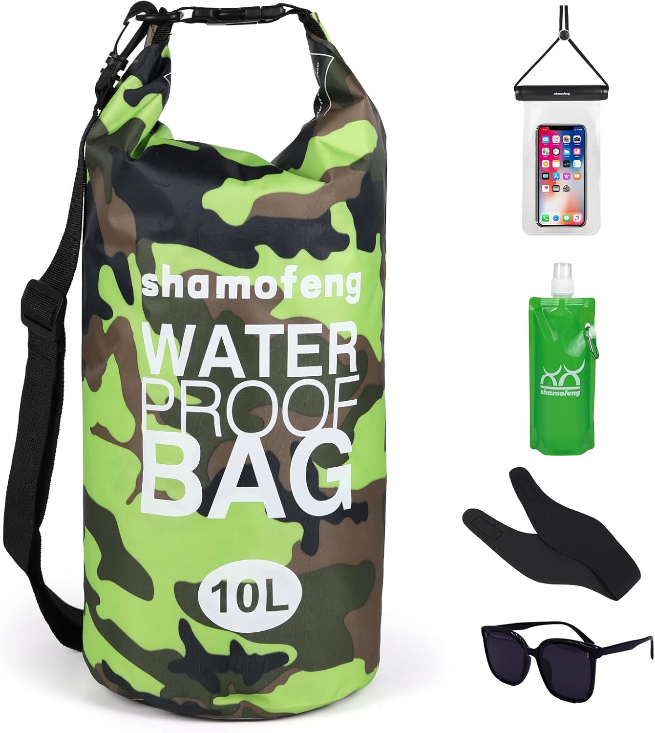 Skiennix Waterproof Dry Bag - Roll Top Dry Storage Backpack with Phone Case & Collapsible Bottle | Green 5L