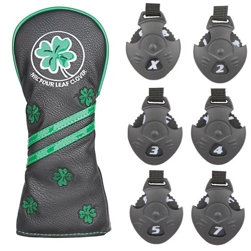 Black Leather Lucky Clover Golf Club Hybrid Head Cover Utlity UT Cover for Taylormade Callaway Ping