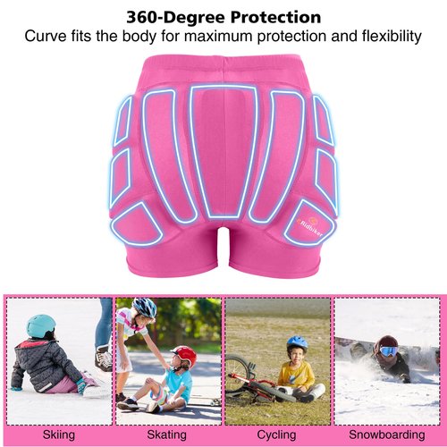 RIDBIKER Kids Butt Pad Shorts, Youth Child Hip Protection Pads, Tailbone Protective Padded Short Pants for Snowboarding Hockey Roller Skating Skiing Cycling (Black, X-Small)