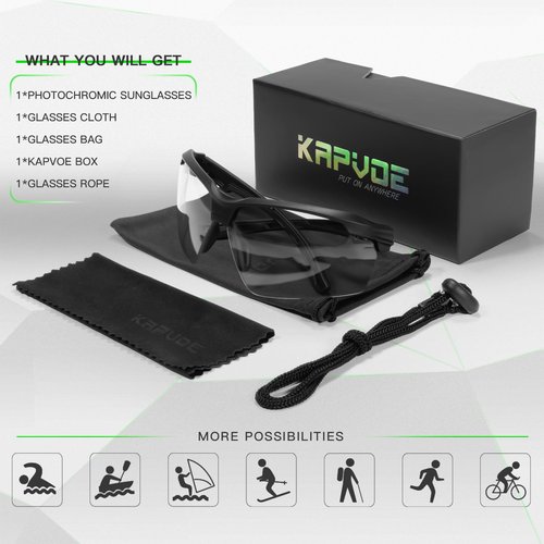 KAPVOE Photochromic Sunglasses for Men Women Sports Sunglasses Cycling Running Baseball Golf 100% UV Protection K87