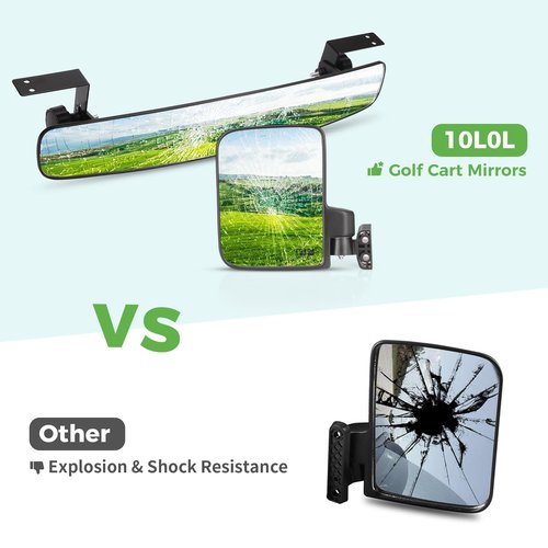 10L0L Universal Golf Cart Mirrors - HD Glass, Ultra-Wide View Back & Side Mirrors - No Drilling, Foldable - Compatible with Yamaha, Club Car, EZGO