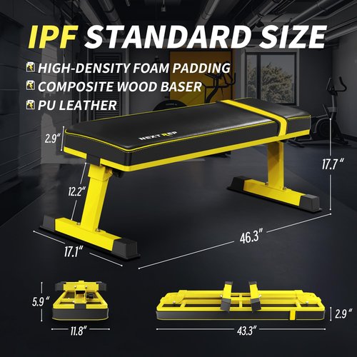 NextRep Foldable Flat Weight Bench - 1300 LB Capacity Heavy Duty Workout Bench for Home Gym, Strength Training Bench Press for Full Body Exercise, Featuring an Innovative Fully Enclosed Steel Base