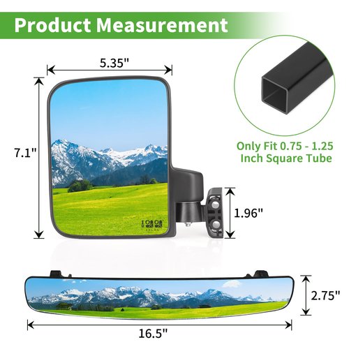 10L0L Universal Golf Cart Mirrors - HD Glass, Ultra-Wide View Back & Side Mirrors - No Drilling, Foldable - Compatible with Yamaha, Club Car, EZGO