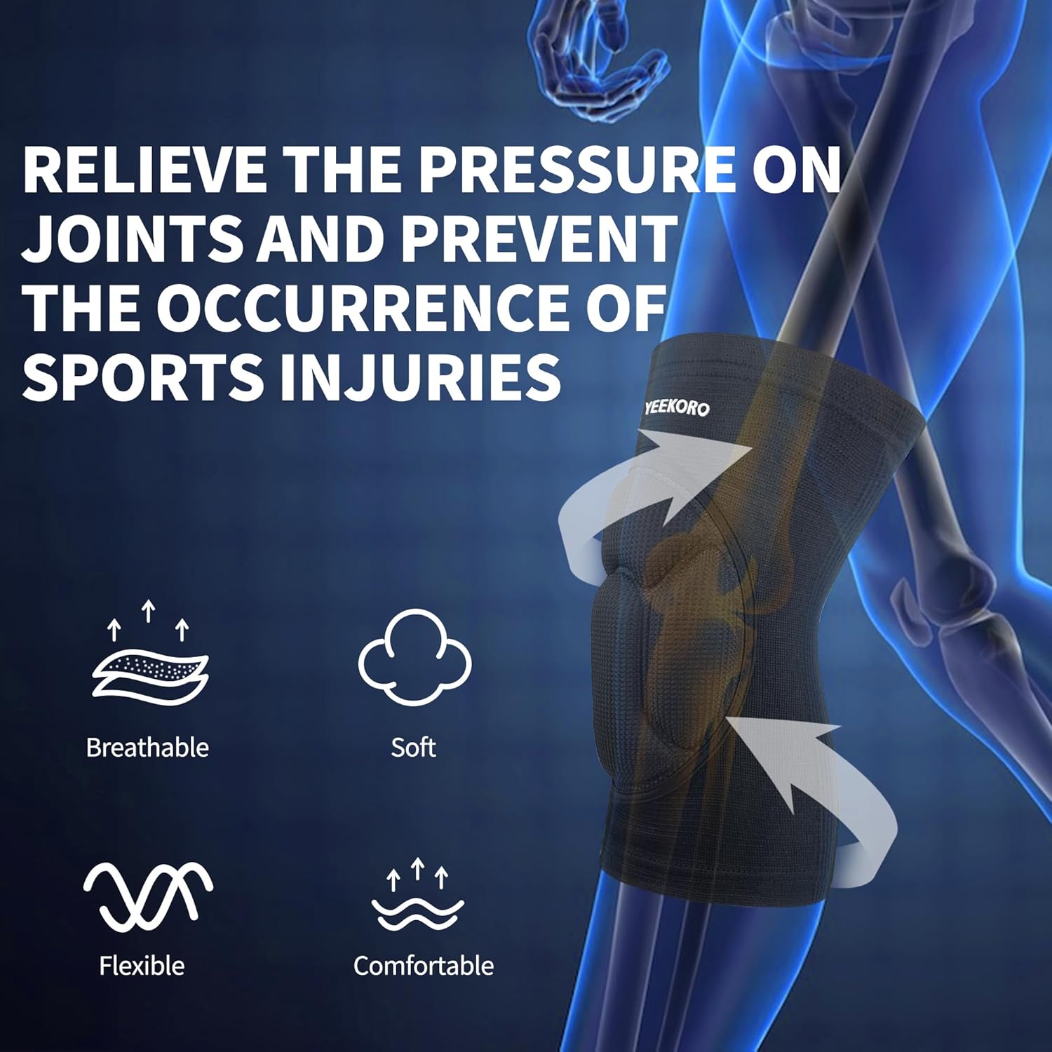 Skiennix Knee Pads - Thickened SBR Sports Support Sleeves for Pain Relief | Anti-Slip Design, 1 Pair