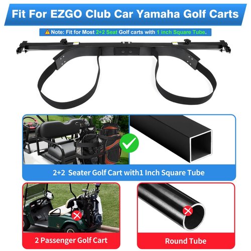 Golf Cart Rear Seat Bag Holder Bracket Attachment for Most 2+2 Golf Cart Rear Seat with 1 Inch Square Tube, No Drilling Golf Cart Bag Attachment for EZGO Club Car Yamaha Golf Carts, Metal / Stable
