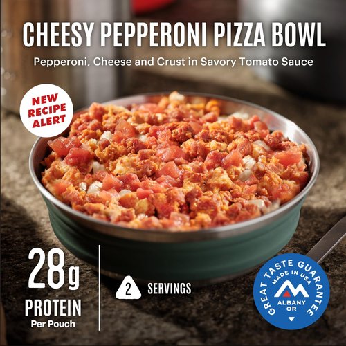 Mountain House Cheesy Pepperoni Pizza Bowl - Freeze-Dried Camping Food | 12 Servings, 30-Year Shelf Life