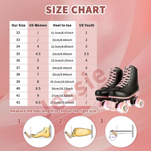 jessie Roller Skates for Girl and Women, PU Leather Flash Kids Roller Skates, Classic Adjustable Four-Wheel Beginner Girl Skates Roller Skates Girls Ages 8-12 for Indoor Outdoor (Flash Wheel 37)
