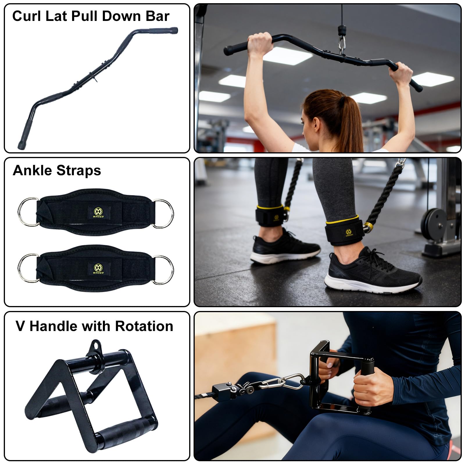 WNOEY LAT Pulldown Attachments, Cable Machine Attachment Gym Accessories, Cable Attachments for Gym, Home Gym Accessories (19PCS)