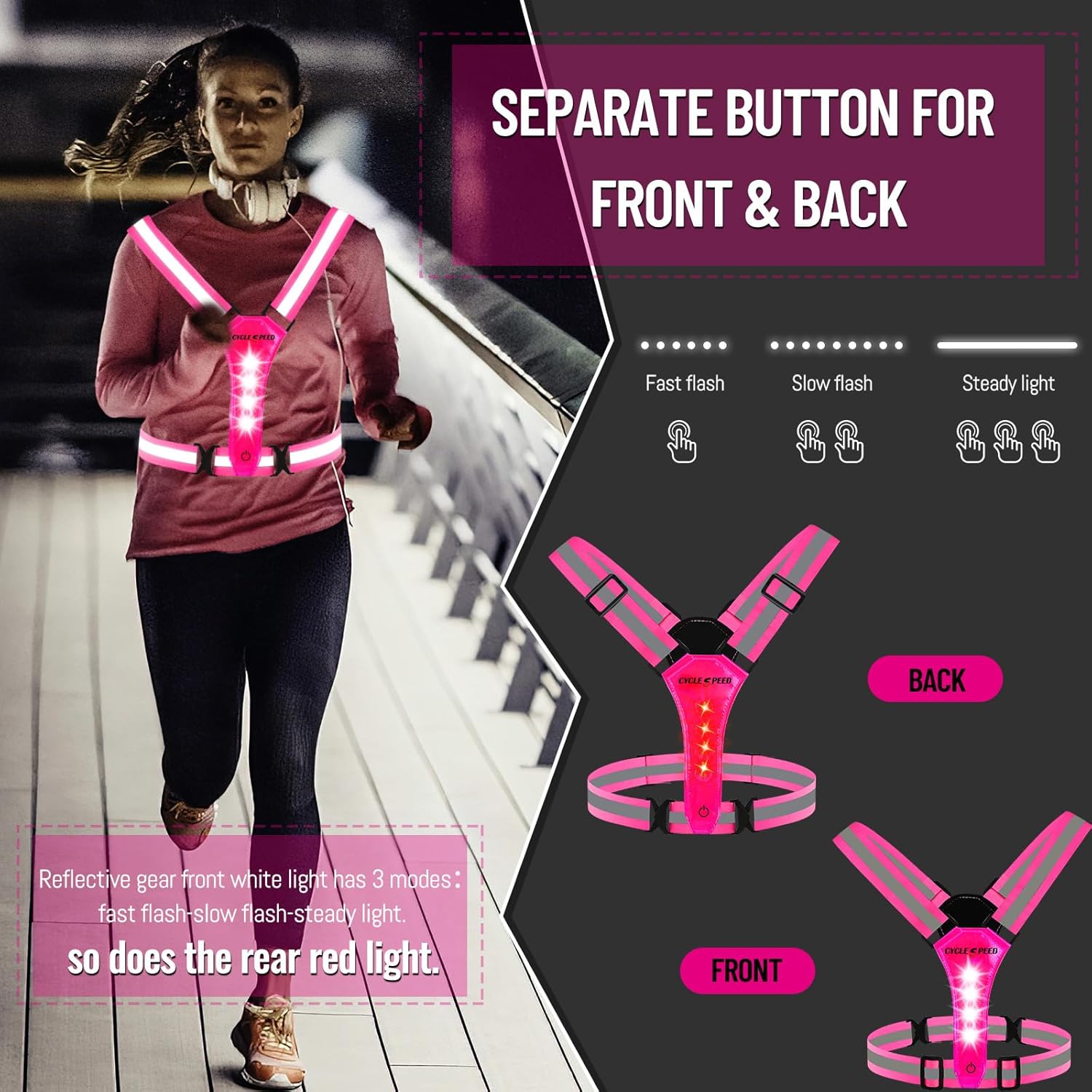 Skiennix LED Reflective Vest | High Visibility Light-Up Running Gear | USB Rechargeable & Adjustable for Men, Women, Kids