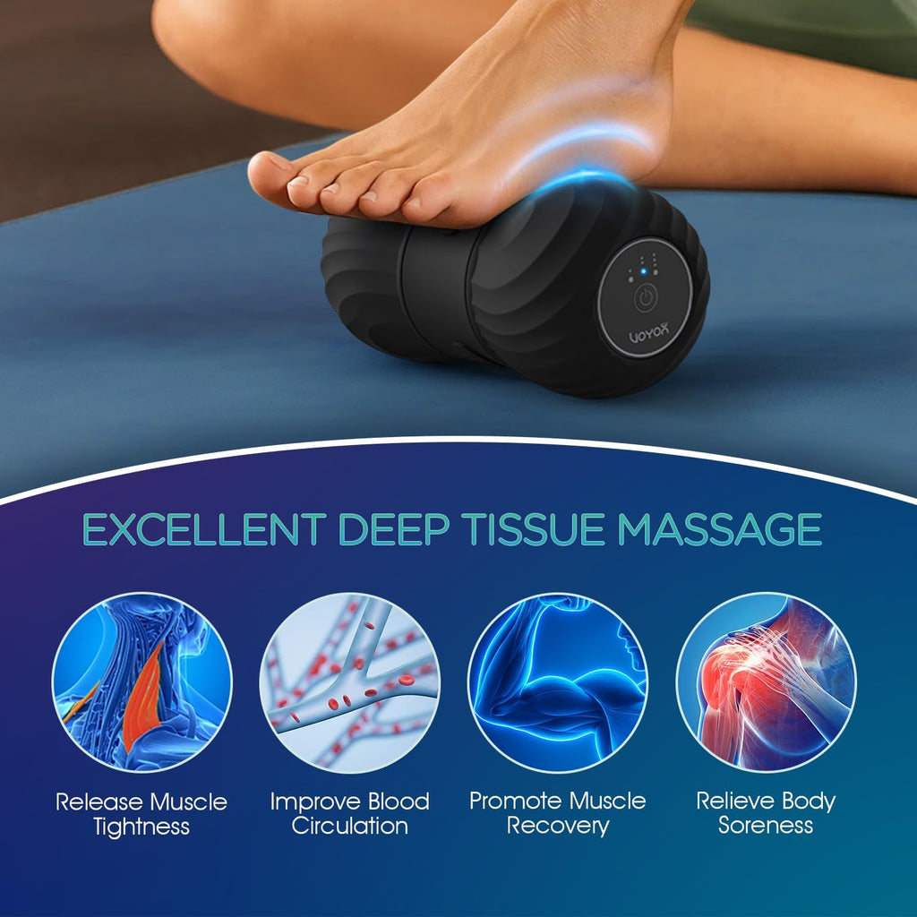 VOYOR-HEALTH Vibrating Peanut Massage Ball - Electric Deep Tissue Roller with 4 Intensities | Rechargeable for Muscle Pain Relief (Black)
