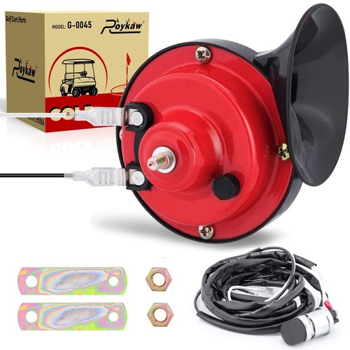 Roykaw Universal Golf Cart 12 Volt Horn Kit W/Floor Mounted Button and Wiring Harness Compatible with EZGO Club Car Yamaha, UTV, Boat