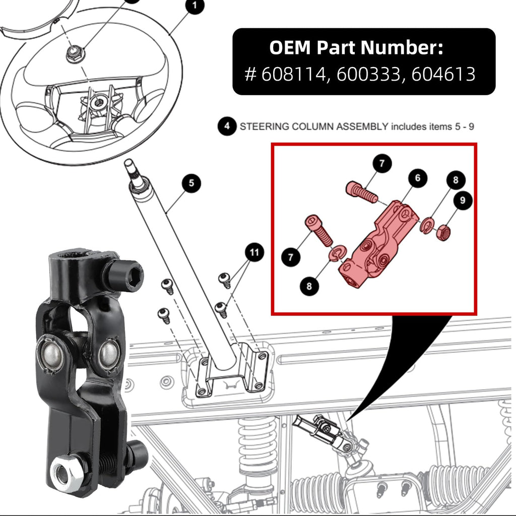 Roykaw Golf Cart Steering Yoke Assembly Compatible with EZGO RXV & 2-Five 2008-up Models, OEM# 600333, 604613, 608114