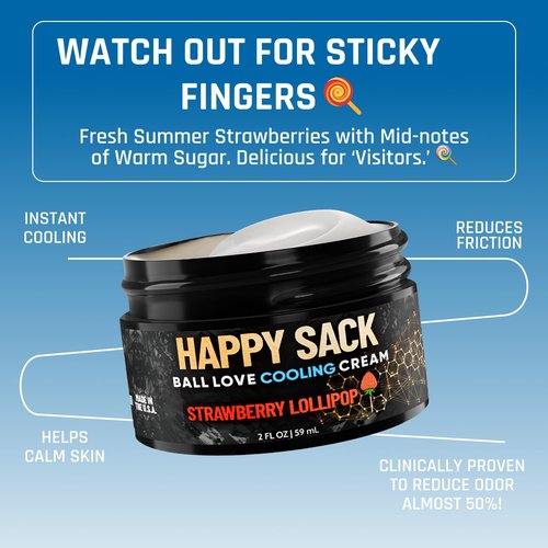 Derm Dude Happy Sack Ball Deodorant - Anti-Chafing Comfort Cream for Men | Aluminum-Free, 2oz Strawberry Lollipop