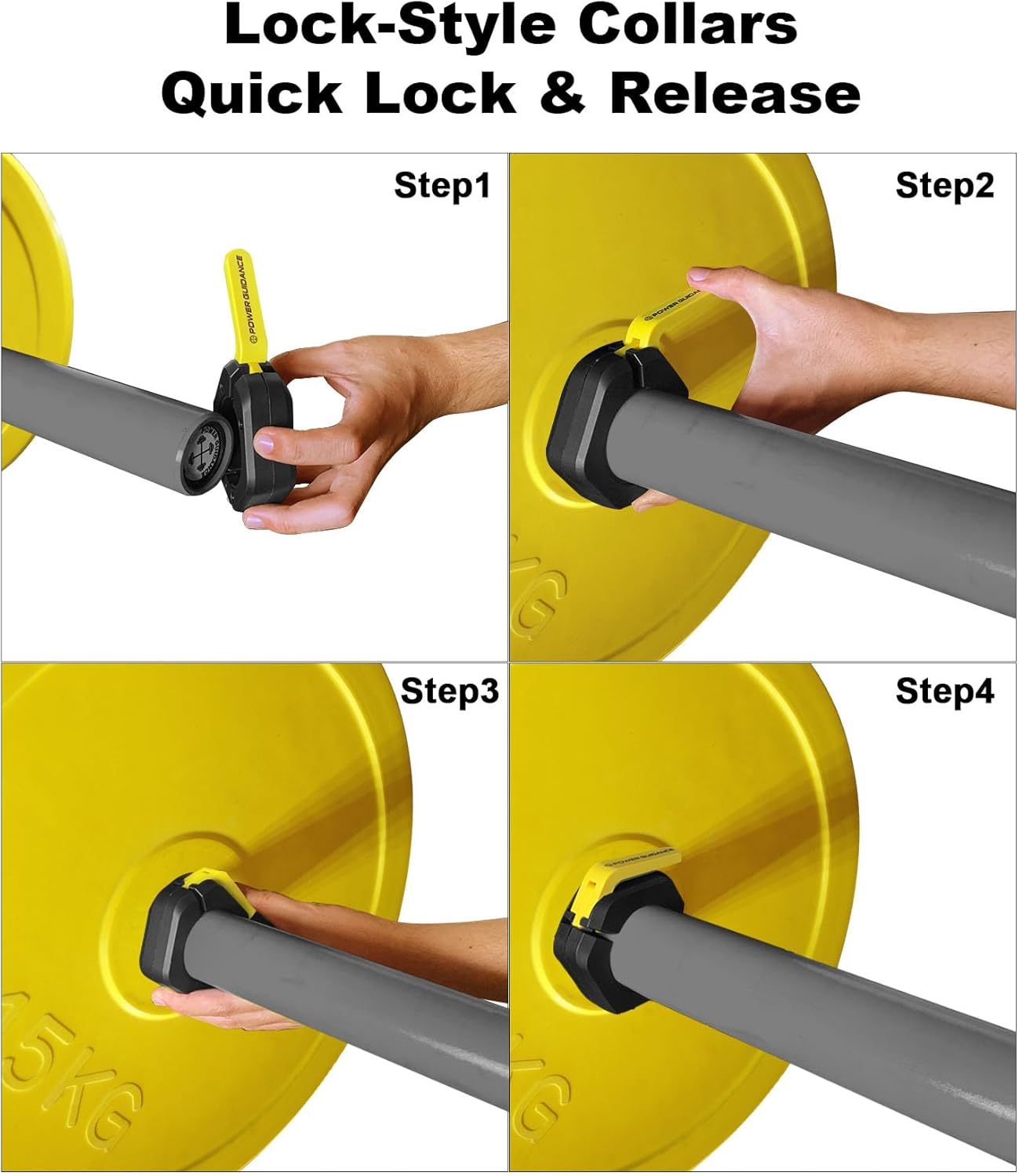 POWER GUIDANCE Barbell Collars - Non-Slip Quick Release Clips for 2-Inch Olympic Barbells | Weightlifting Accessories
