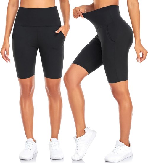 FULLSOFT Biker Shorts for Women - High Waisted Tummy Control with Pockets | 4 Pack, 8" Length