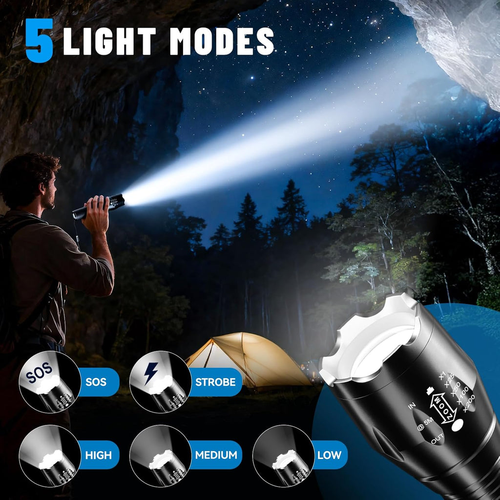 VIBELITE LED Flashlight - High Lumens, 5 Modes, Zoomable & Waterproof | Perfect for Hiking & Camping, 2 Pack