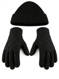 Braventure Winter Gloves Beanie Hat Set: Men Women Warm Thermal Fleece Windproof Touchscreen Gloves & Knit Skull Cap Set for Commuting Driving Shoveling Shopping Hiking Extreme Cold Weather Black